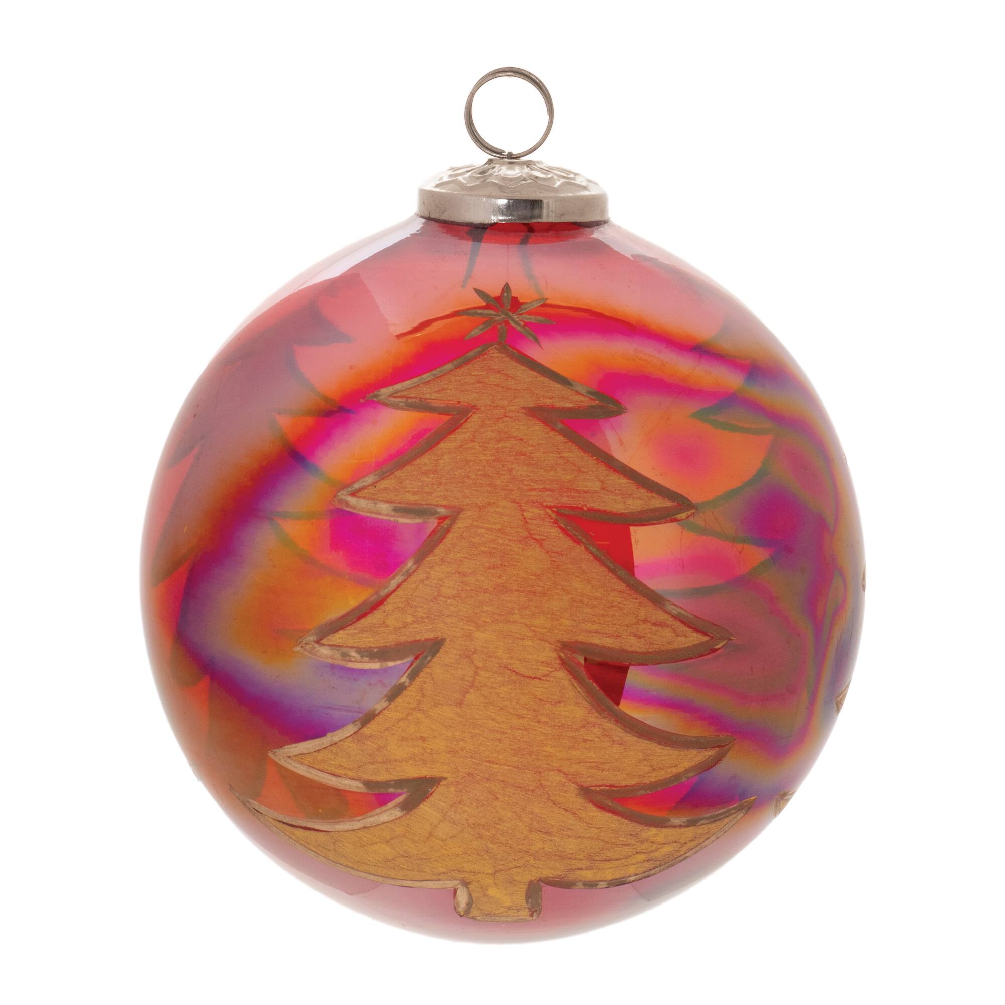 6.25" Tree Etched Ball Ornaments, 4ct.